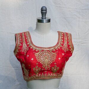Red Silk Designer Blouse and Sari Set